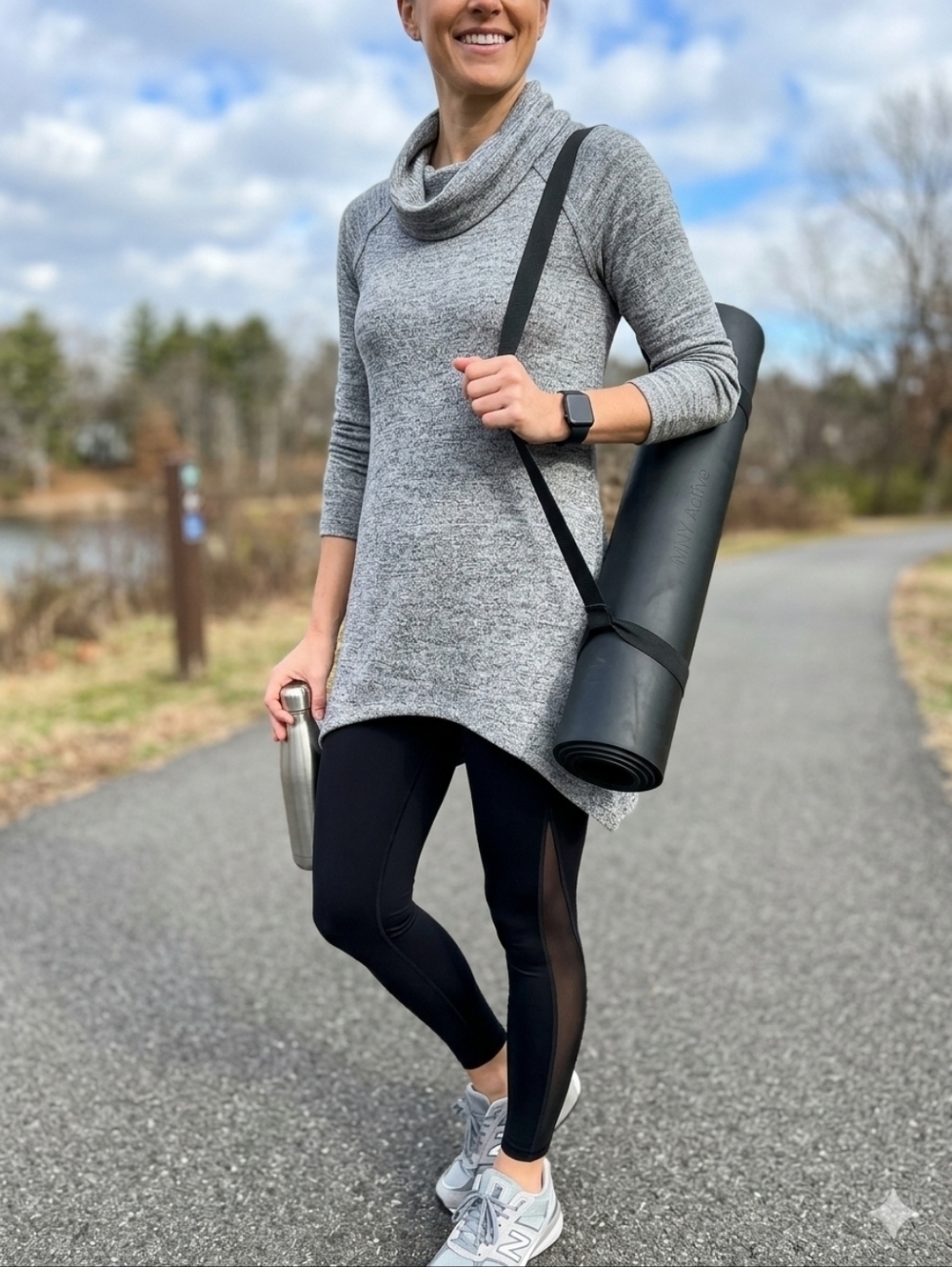 Andrew Marc MNY Womens XS Heathered Gray Cowl Neck Tunic Top